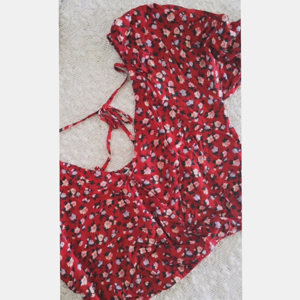 Crop top, red, floral American Eagle